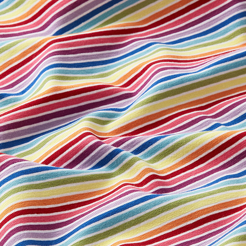 Dżersej bawełniany Tęczowe prążki – biel/mix kolorów,  image number 2