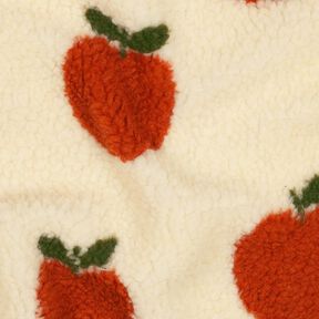 Puszysty plusz jabłka | Poppy Fabrics – mleczna biel/terakota, 