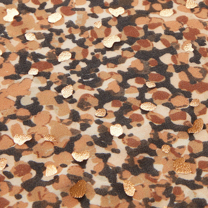 Krepa szyfonowa w plamki i złote kropki – brąz/złoty metaliczny, image number 6