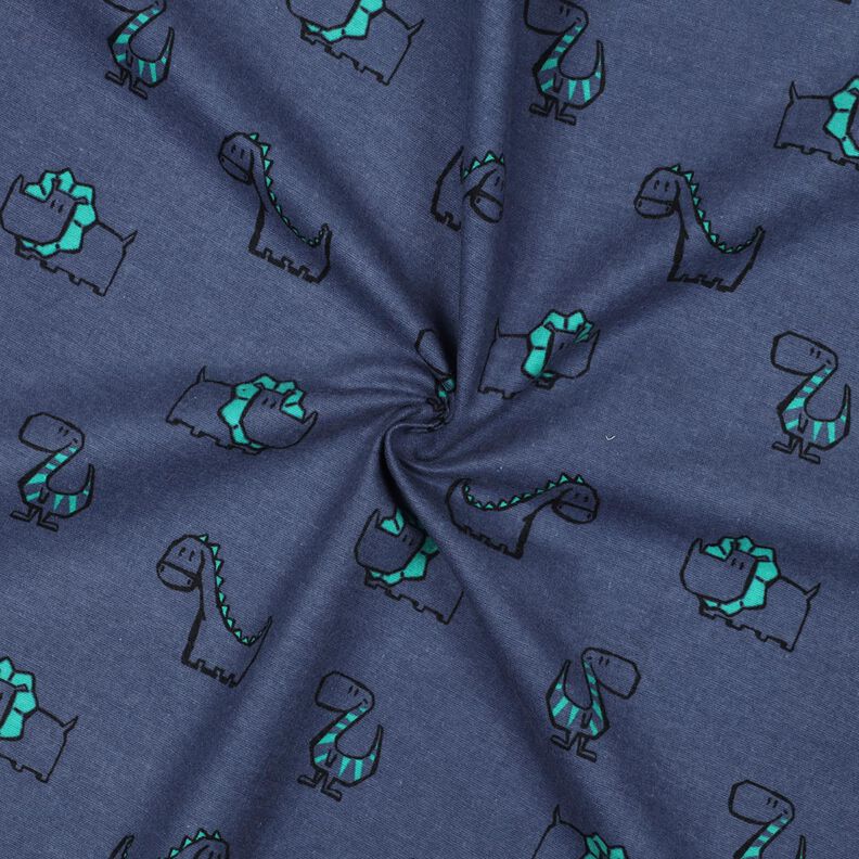 Flanela bawełniana łobuzerskie dinozaury | Poppy Fabrics – dżins/szmaragdowy, image number 3
