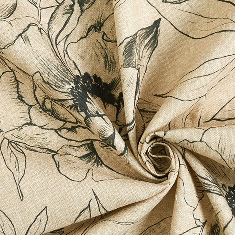 Tkanin dekoracyjna Half panama rysowane kwiaty – zawilec/czerń,  image number 3