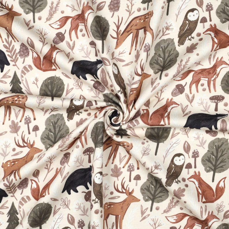 Dzianina dresowa drapana zwierzęta w lesie nadruk cyfrowy | Poppy Fabrics – mleczna biel, image number 3