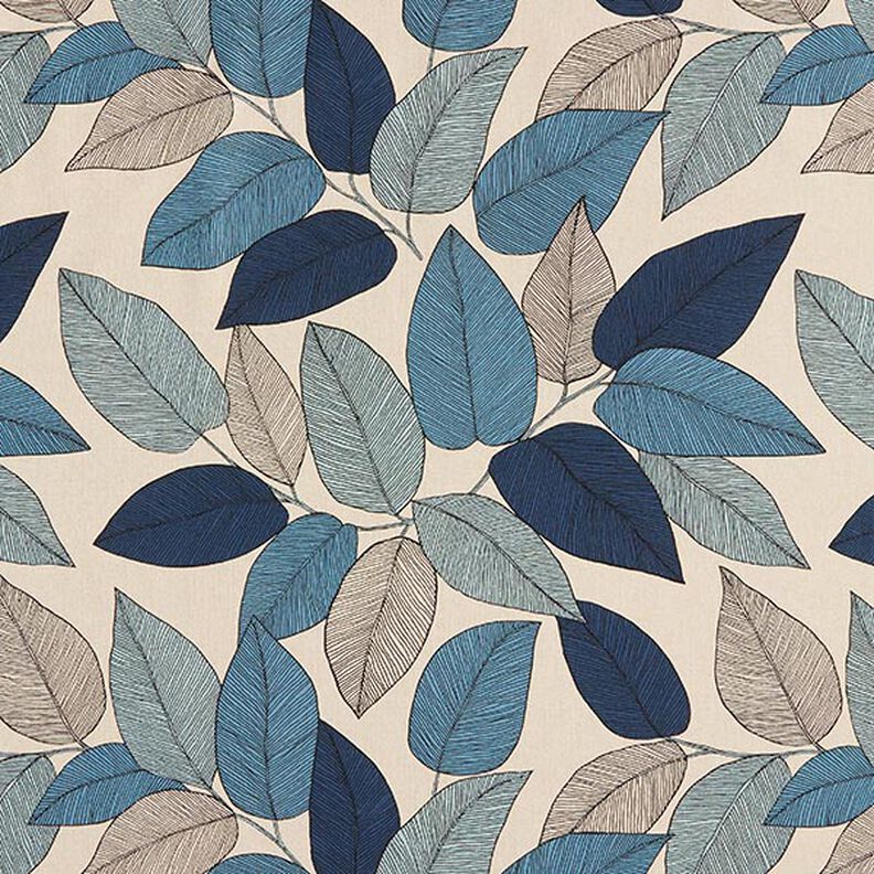 Tkanin dekoracyjna Half panama duże liście – błękit/naturalny,  image number 1