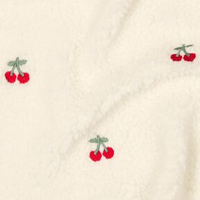 Puszysty plusz haftowane wiśnie | Poppy Fabrics – kość słoniowa/chili, 