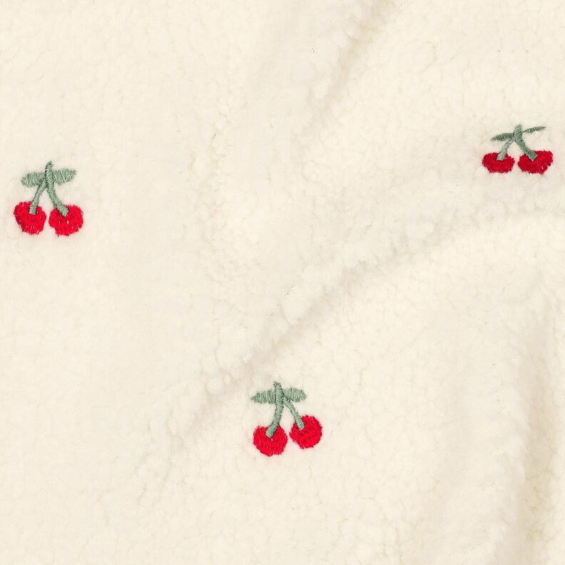 Puszysty plusz haftowane wiśnie | Poppy Fabrics – kość słoniowa/chili, image number 2