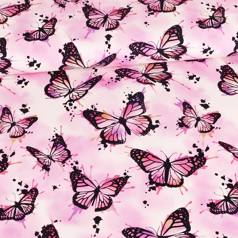 Dżersej bawełniany Motyle z plamami | Glitzerpüppi – pastelowy fiolet,  image number 2