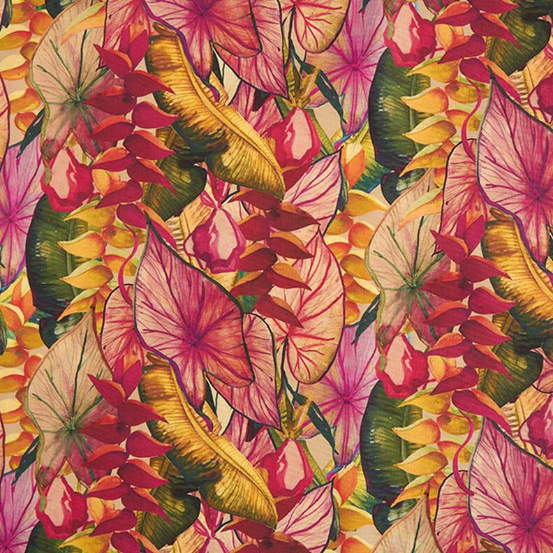 Tkanina outdoor Płótno egzotyczne liście – czerwień karminowa/lilia,  image number 1