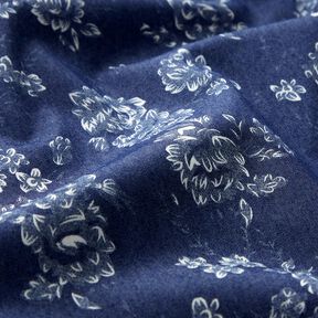 Chambray małe róże – granat/mleczna biel, 