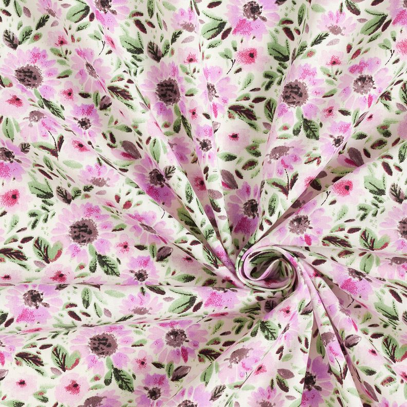 Popelina bawełniana w morze kwiatów – pastelowy fiolet/biel,  image number 3