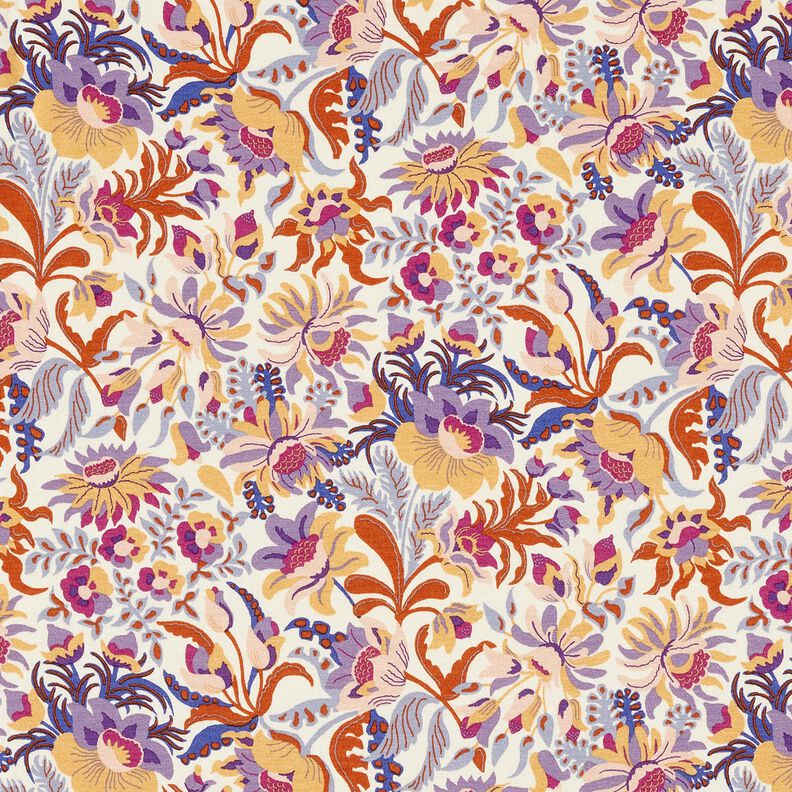 Dżersej wiskozowy kwiaty i ornamenty | Katia Fabrics – krem/lawendowy, image number 1