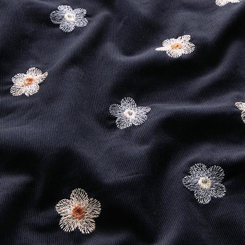 Drobny sztruks w haftowane kwiaty – ciemnogranatowy,  image number 2