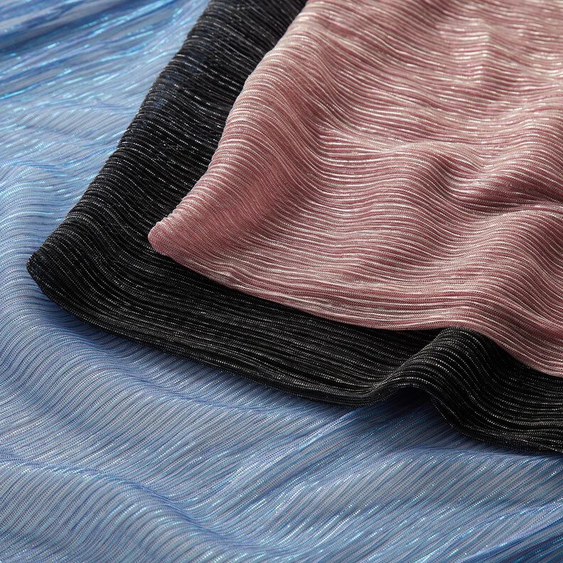 Prześwitująca tkanina plisowana w błyszczące paski – czerń,  image number 6