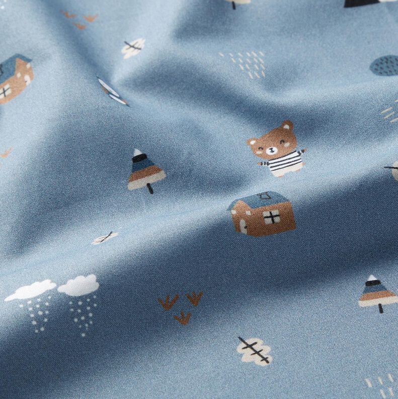 GOTS Popelina bawełniana niedźwiedź i sowa w drodze – jasnoniebieski jeans | Resztka 150cm,  image number 2