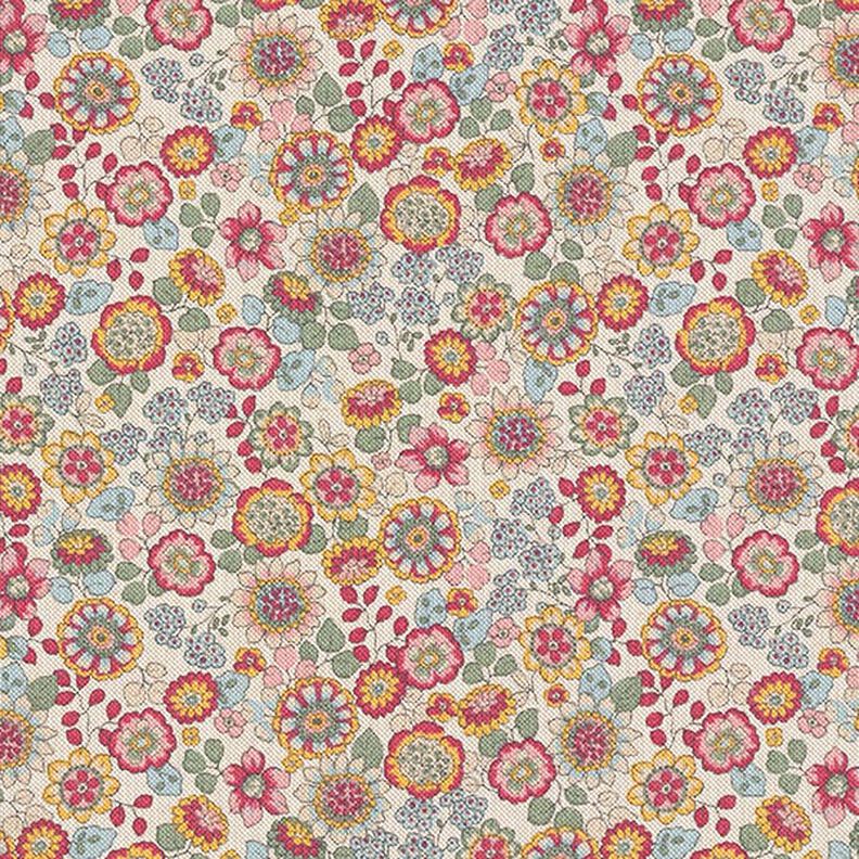 Tkanin dekoracyjna Half panama Duże kwiaty   – naturalny/pink,  image number 1