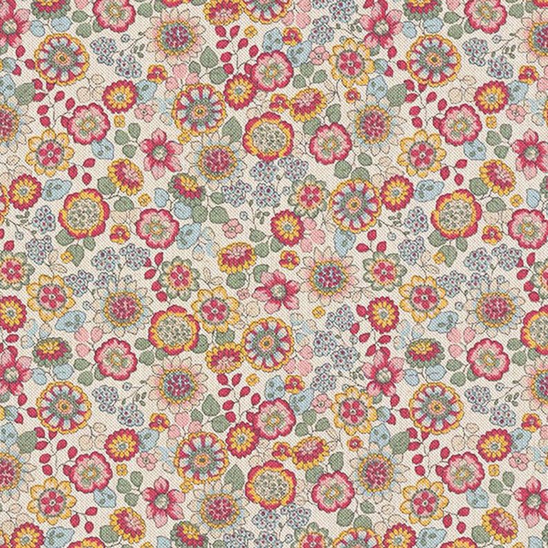 Tkanin dekoracyjna Half panama Duże kwiaty – naturalny/pink,  image number 1