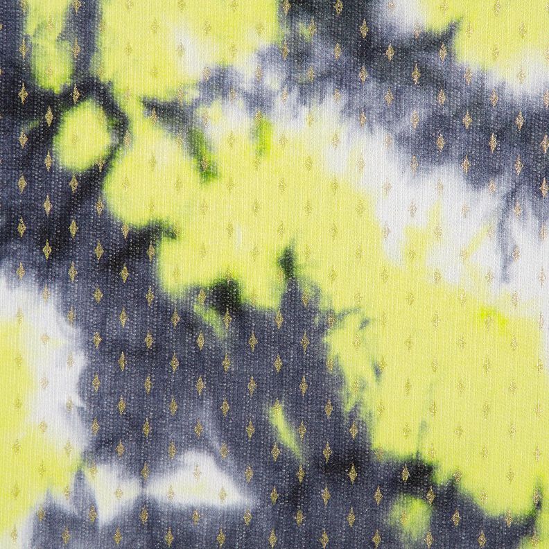 Dzianinowa koronka, batik i złote romby – granat/neonowa żółć,  image number 1