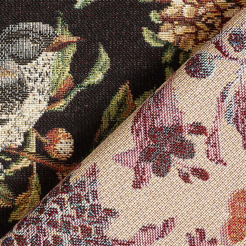 Tkanin dekoracyjna Gobelin kwiaty i ptaki – czerń/zieleń,  image number 4