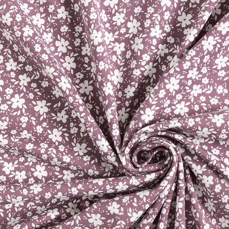 Dżersej bawełniany dwukolorowe kwiatuszki  – ciemny brudny róż,  image number 3