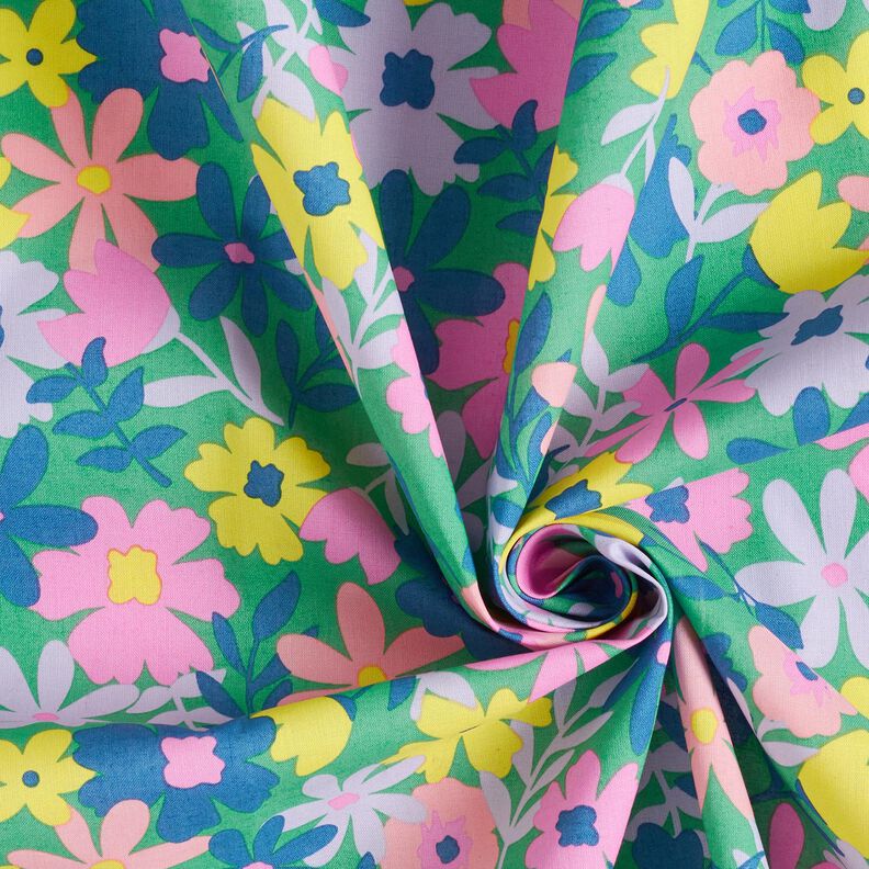 Bawełna powlekana pastelowe kwiaty | Poppy Fabrics – trawiasta zieleń/róż, image number 4