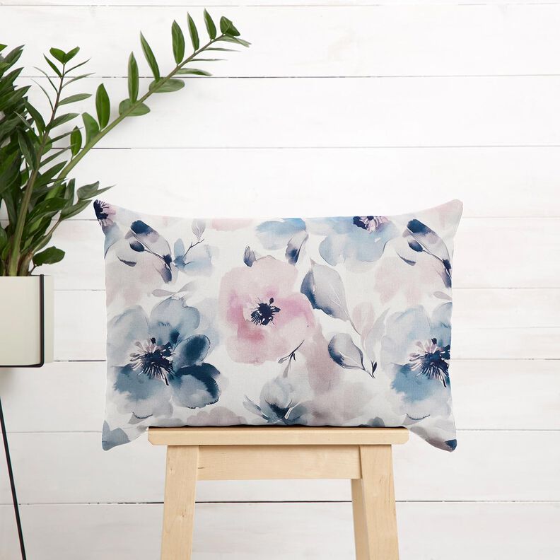 Tkanin dekoracyjna Half panama duże kwiaty akwarelowe – biel/pastelowy fiolet,  image number 7