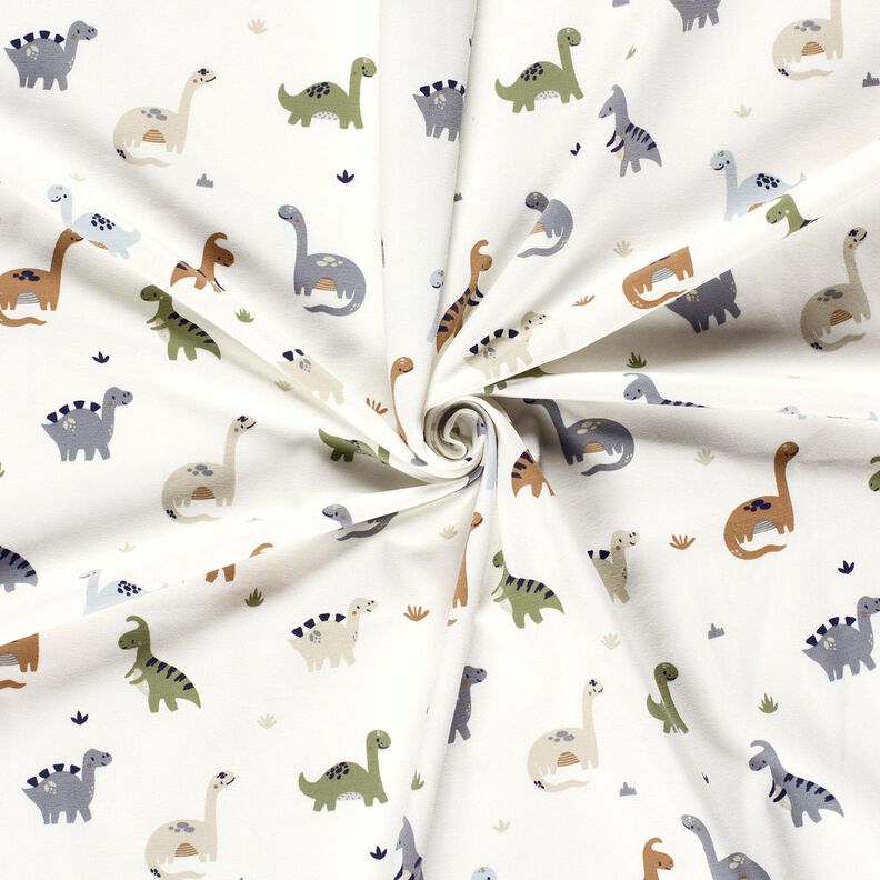 Dżersej bawełniany szczęśliwe dinozaury – kość słoniowa/zieleń trzcinowa,  image number 3