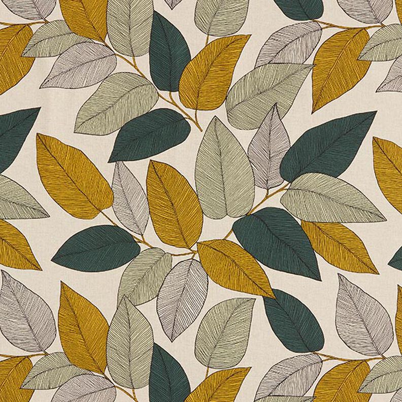 Tkanin dekoracyjna Half panama duże liście – zieleń/naturalny,  image number 1