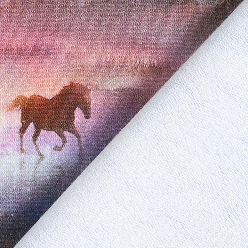 Dzianina dresowa pętelkowa French Terry mistyczne konie nadruk cyfrowy – pastelowy fiolet,  image number 5