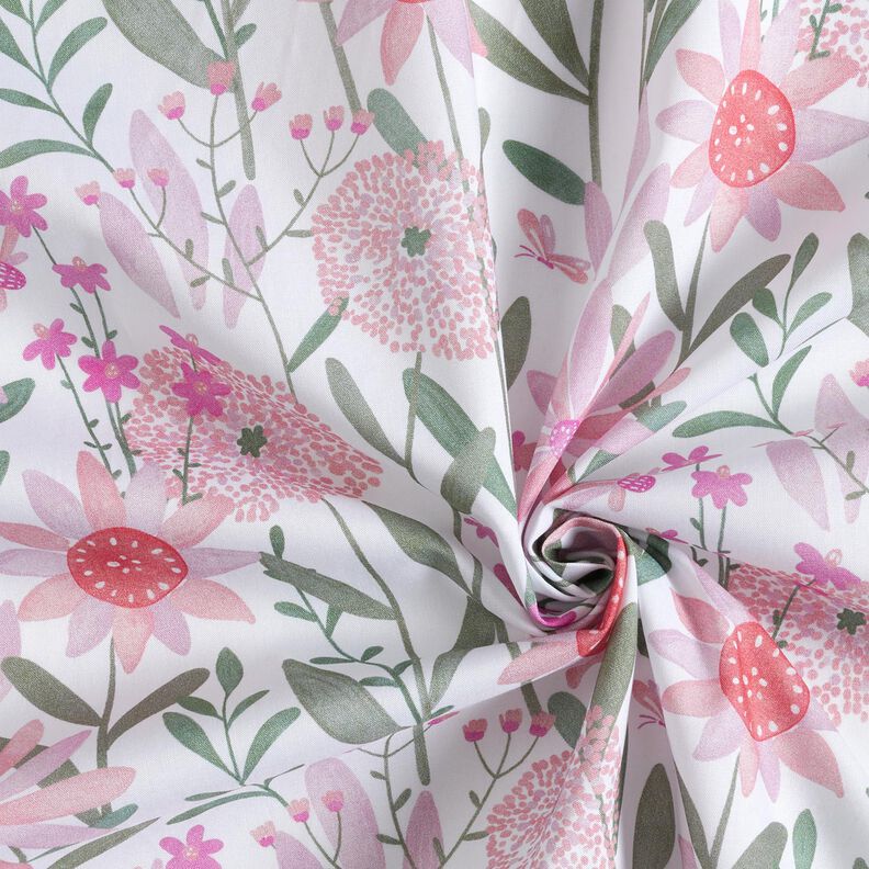 Popelina bawełniana duże kwiaty łąkowe nadruk cyfrowy | Poppy Fabrics – biel,  image number 3