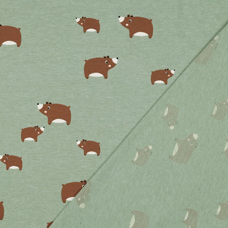 Dżersej bawełniany misie | Poppy Fabrics – zieleń trzcinowa/kasztanowy brąz,  image number 4