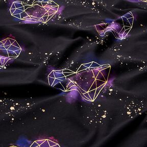 Dżersej bawełniany serca origami ze złotymi drobinkami | Glitzerpüppi – czerń/lilia, 