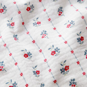 Muślin / Tkanina double crinkle tradycyjne kwiaty | by Poppy biel/malinowy, 