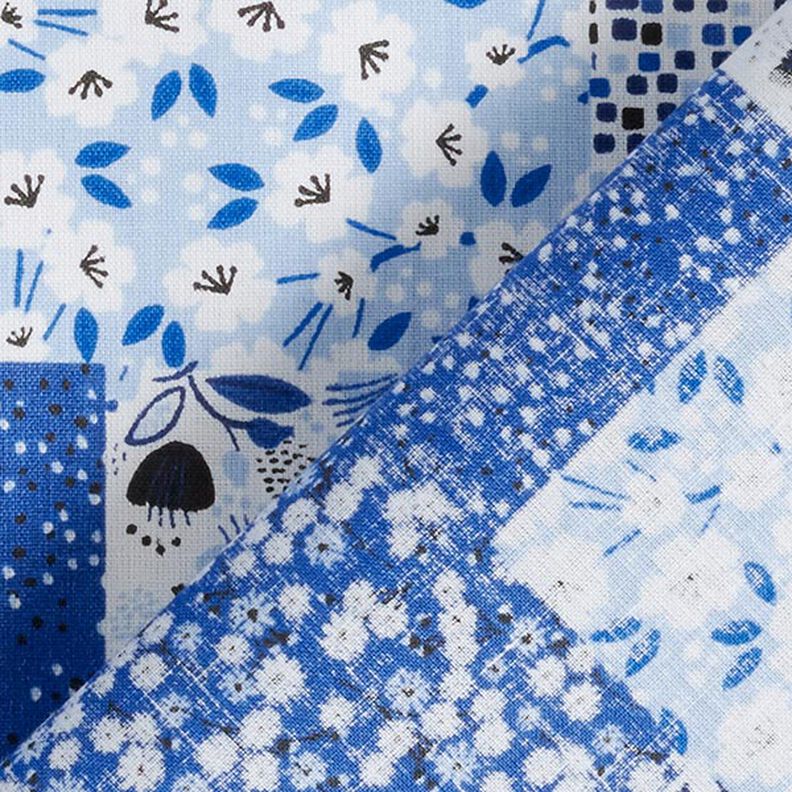 Tkanina bawełniana Kreton o wyglądzie patchworku – biel/błękit,  image number 3