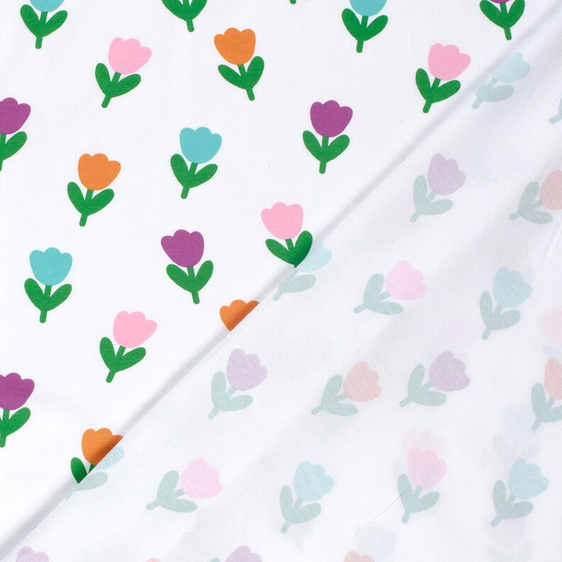 Dżersej bawełniany stylizowane tulipany – biel/czerwona lilia,  image number 4