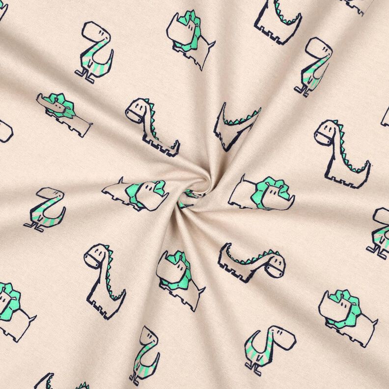 Flanela bawełniana łobuzerskie dinozaury | Poppy Fabrics – naturalny/szmaragdowy, image number 3