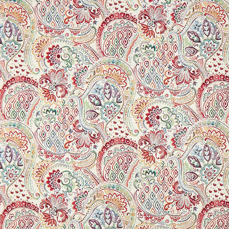 Tkanina dekoracyjna gobelin kolorowy wzór paisley – mleczna biel,  image number 1