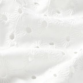 Tkanina bawełniana z haftem dzierganym i ornamentami – biel, 