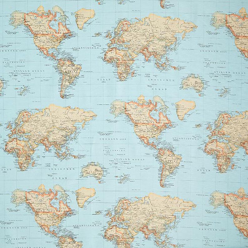 Tkanina dekoracyjna Otomana Mapa świata – błękit,  image number 1