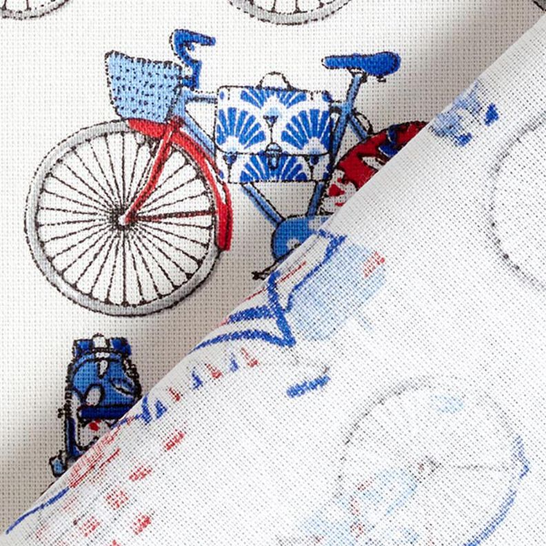 Tkanina bawełniana kreton rowery retro – biel/błękit,  image number 4
