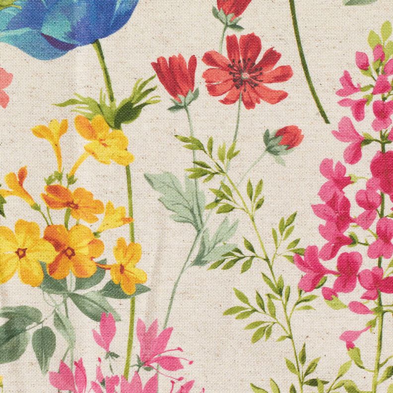 Tkanin dekoracyjna Half panama polne kwiaty – naturalny/malinowy,  image number 5