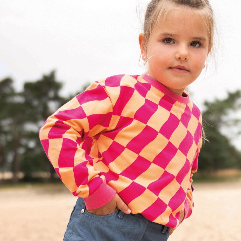 Dzianina dresowa w falowaną kratkę | Poppy Fabrics – intensywny róż/brzoskwiniowopomarańczowy,  image number 7