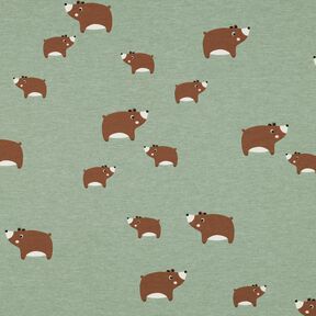 Dżersej bawełniany misie | Poppy Fabrics – zieleń trzcinowa/kasztanowy brąz,  Dżersej bawełniany misie | Poppy Fabrics – zieleń trzcinowa/kasztanowy brąz,