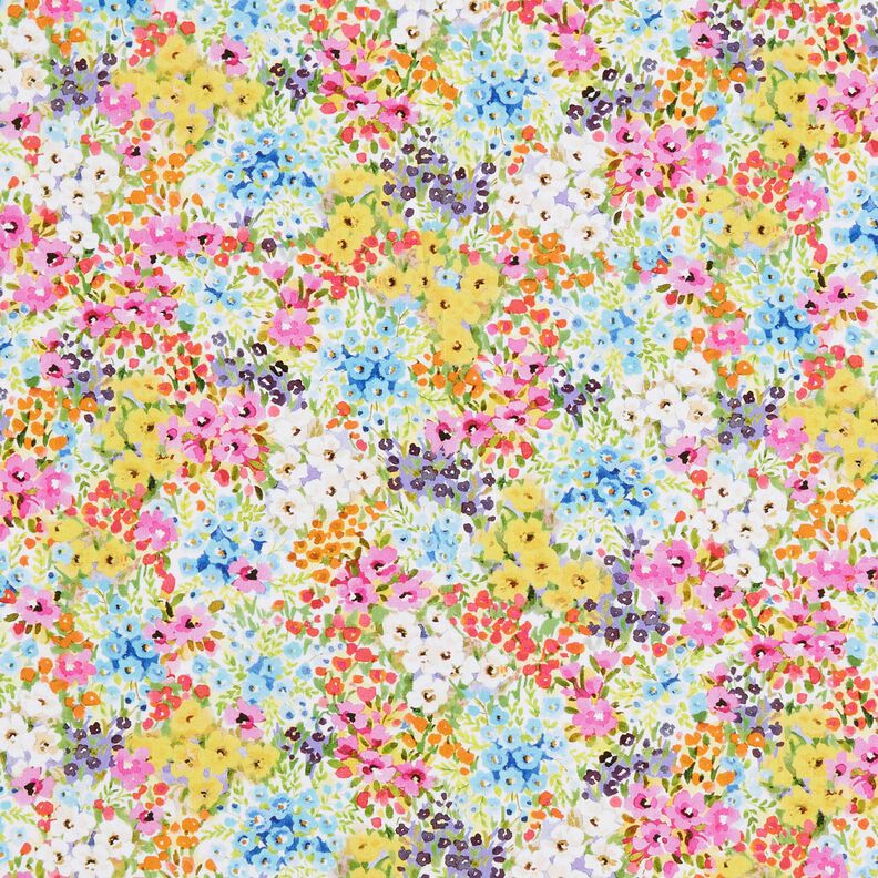 Tkanina bawełniana Popelina kolorowe kwiaty – lawendowy/błękit,  image number 1