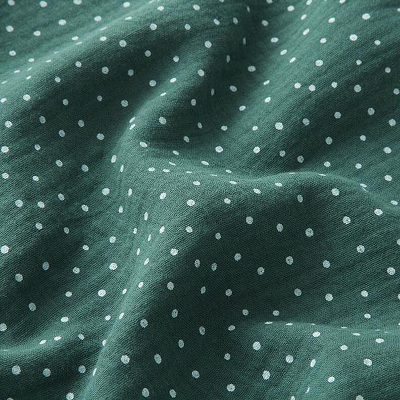 Muślin / Tkanina double crinkle kropeczki – ciemna zieleń/biel,  image number 2