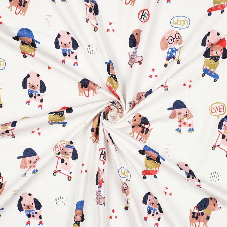 Dżersej bawełniany pies jeżdżący na łyżwach nadruk cyfrowy | Poppy Fabrics – kość słoniowa/różowe,  image number 3