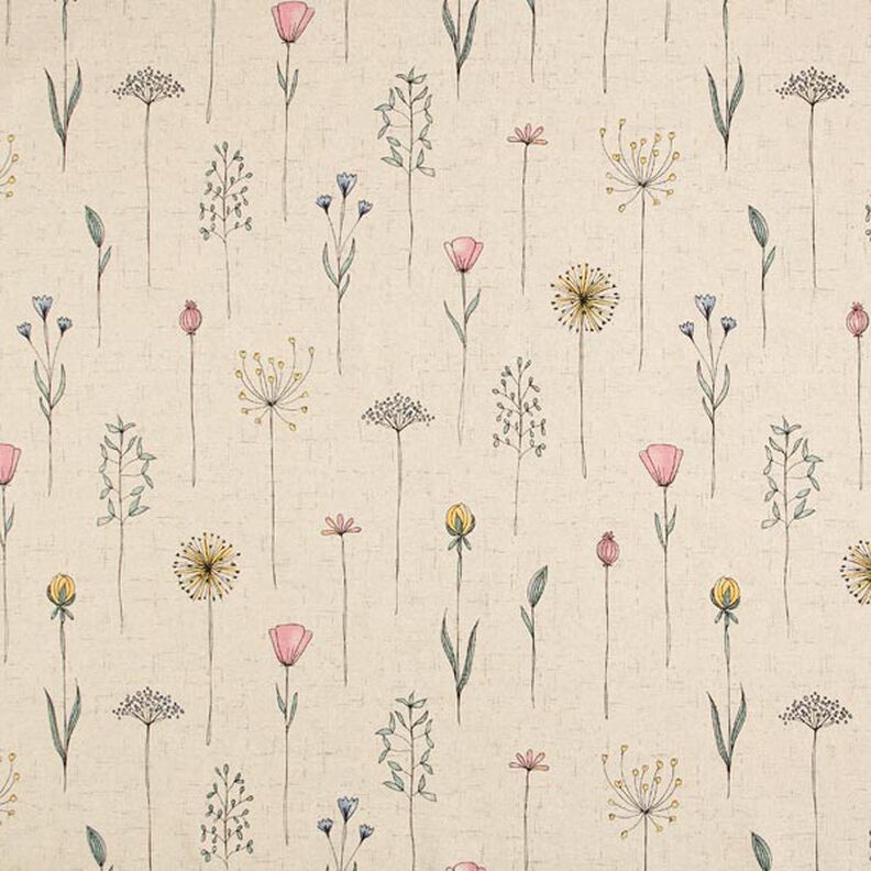Tkanin dekoracyjna Half panama suszone kwiaty – naturalny/róż,  image number 1