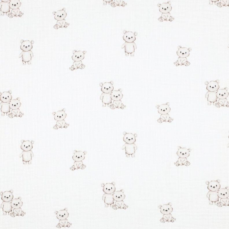 GOTS Muślin / Tkanina double crinkle przyjazne niedźwiadki nadruk cyfrowy | Poppy Fabrics – kość,  image number 1