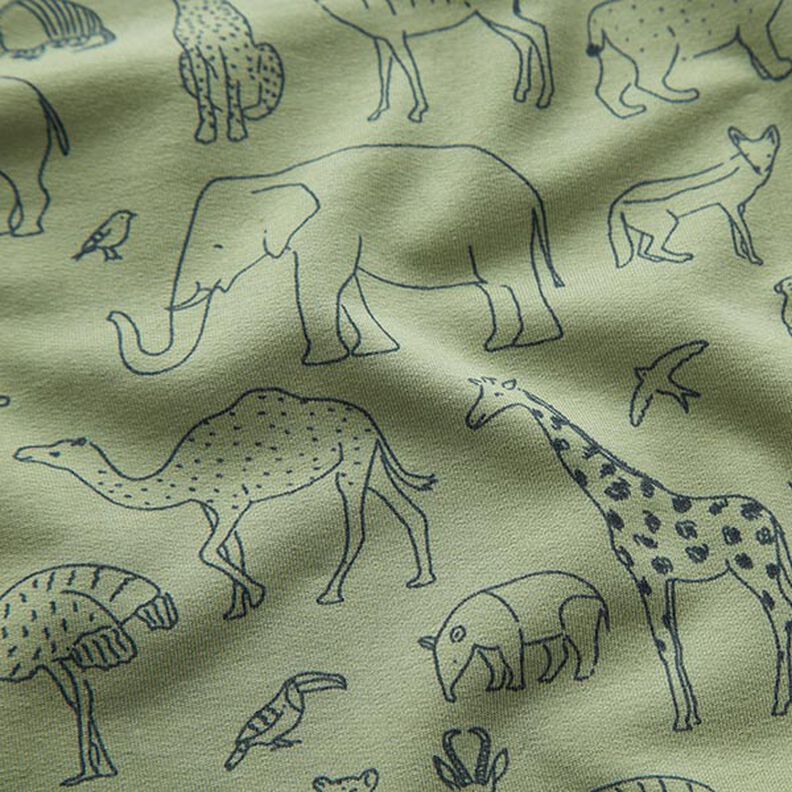Dzianina dresowa pętelkowa French Terry gezeichnete Safari-Tiere – jasny khaki,  image number 2