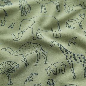Dzianina dresowa pętelkowa French Terry gezeichnete Safari-Tiere – jasny khaki, 