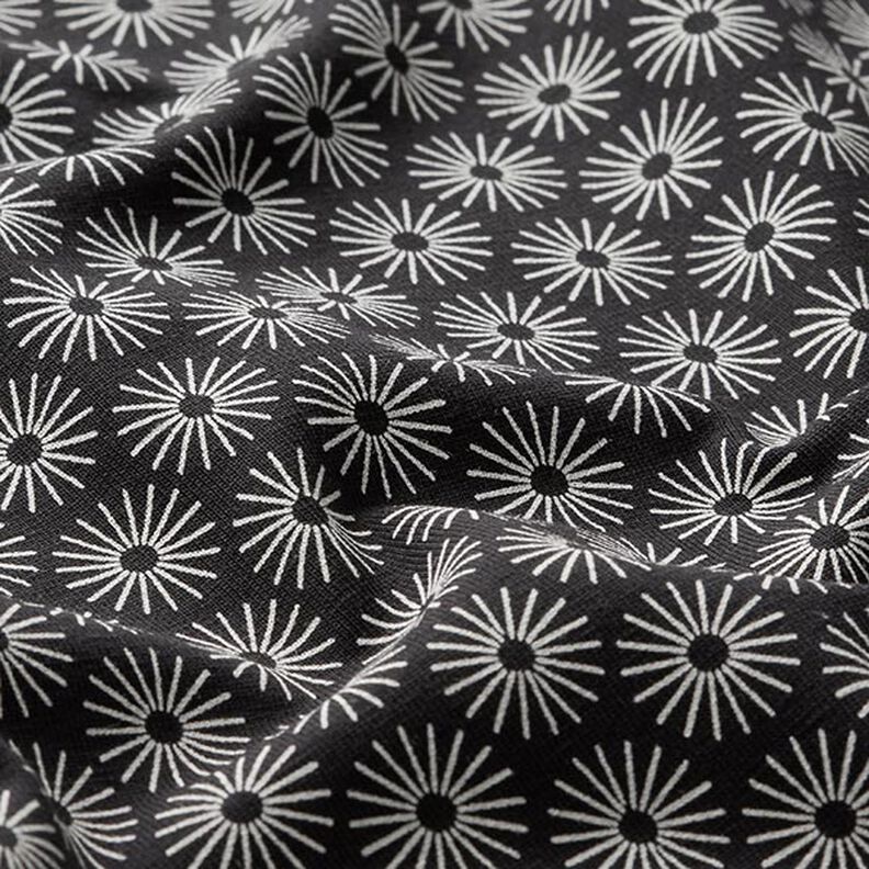 Dżersej bawełniany w 
błyszczące kwiaty – czerń,  image number 2