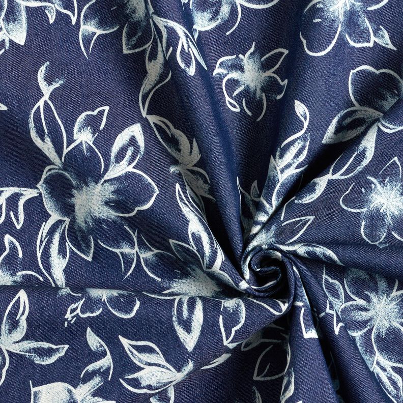 Chambray letnie kwiaty – granat/mleczna biel,  image number 3